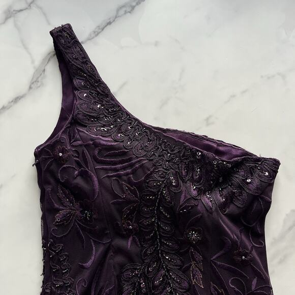 Sue Wong Nocturne Purple Beaded Lace One Shoulder Evening Cocktail Dress Size 2 - Picture 8 of 10